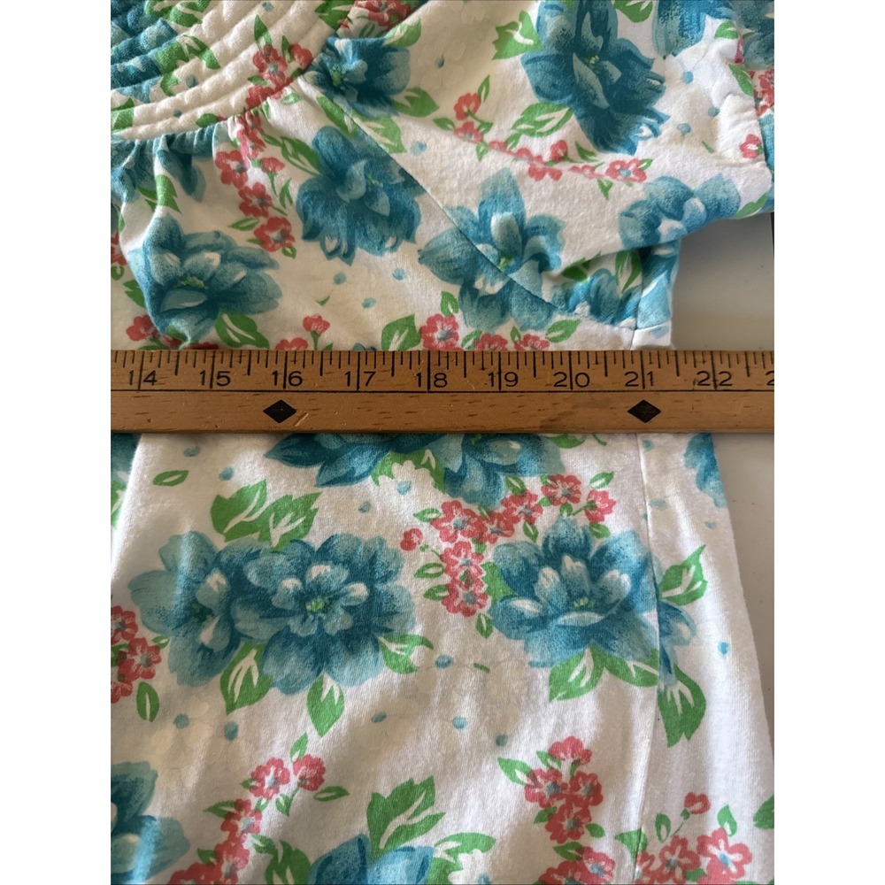 VTG Moon Dance SZ L Pearl Snap Housecoat Pocket Blue Floral Granny Core Retro - Picture 8 of 10